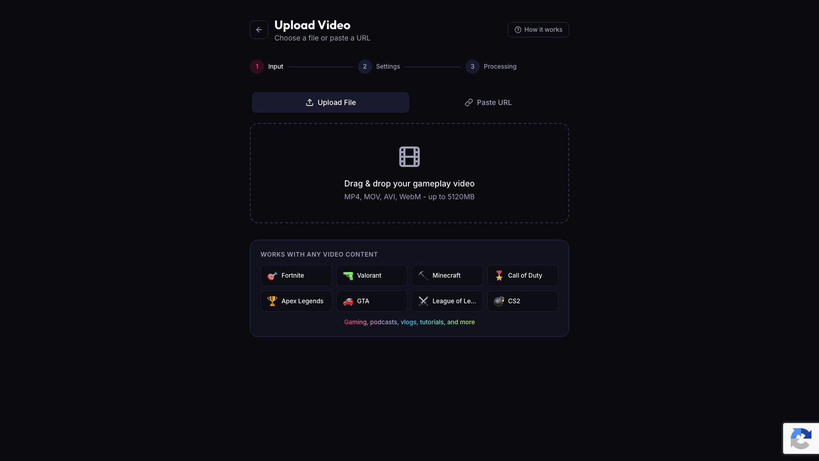 ViceForge upload modes: AI Gaming, AI Creator and Manual